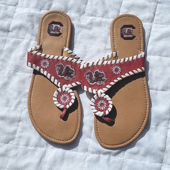 Jack Rogers type thong sandal, embroidered Gamecock, excellent condition, sz 5 - Picture 1 of 8